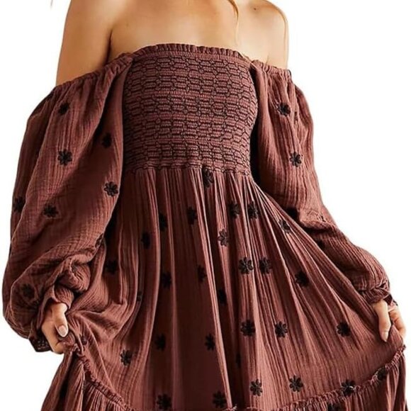 ABYOVRT Floral Embroidered Maxi Dress — Dark Brown — Size Medium - Picture 1 of 4